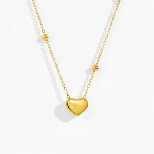 Polished 18K gold plated titanium steel necklace featuring a 3D heart-shaped pendant