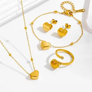 Stainless Steel Heart Necklace Bracelet Anklet Earrings Adjustable Open Ring Gold Plated Fashion Jewelry For Women