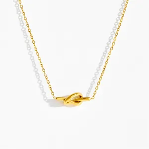 Polished 18K gold plated titanium steel necklace featuring a unique heart knot pendant