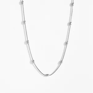Minimalist double-layer stainless steel snake chain necklace with polished beads