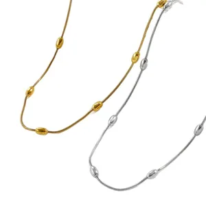 Minimalist polished stainless steel snake chain necklaces with oval beads in gold and silver