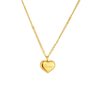 Elegante goldene Herzanhänger-Halskette für Damen mit Love-Gravur und feiner Gliederkette