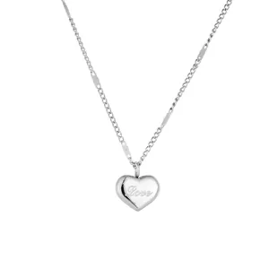 Poliertes Herz-Halsketten-Set in Silber mit Love-Gravur auf feiner Gliederkette