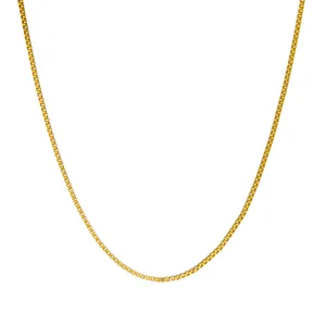 Golden 2.4mm stainless steel box chain necklace with polished finish on white background