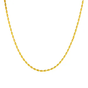2.4mm gold titanium steel bead chain necklace with oval rice-shaped links on white background