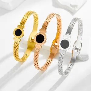 Fashion Titanium Steel Roman Numeral Bracelet For Women Luxury Watch Strap Style Bangle With Love Engraving Gold Rose Gold Silver Jewelry