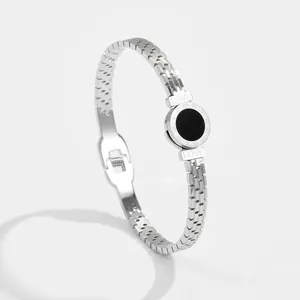 Silver titanium steel bracelet with Roman numerals and LOVE engraving in watch strap style