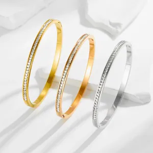Bracciale Rigido Minimalista in Acciaio al Titanio con Zircone per Donna Lusso Incastonatura a Fila Oro Oro Rosa Color Acciaio Gioielli