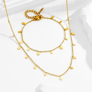 Collar Pulsera Tobillera Minimalista de Acero Inoxidable Chapado en Oro Con Disco de Gota de Agua para Mujer Joyería Elegante Cadena de Clavícula