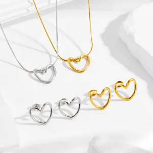 Conjunto de Collar y Pendientes con Colgante de Corazón de Acero Inoxidable Minimalista Oro Plata Joyería para Mujer Regalo