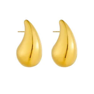 Poliierte goldene Tropfenohrstecker für Damen mit minimalistischem Metallic-Spiegeleffekt