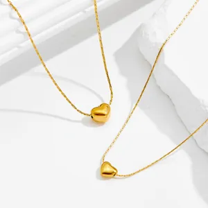 18K gold plated 3D heart pendant necklaces with polished mirror finish on white stone