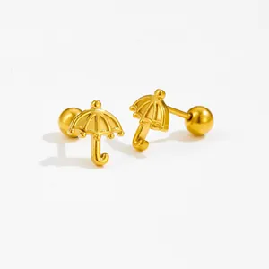 Elegant 18K gold-plated umbrella stud earrings with textured surface and screw back ball
