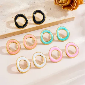 Minimalistische Unregelmäßig Gedrehte Geometrische Ohrstecker Vergoldet Emaille Tropföl Runde Ohrringe Für Damen Schmuck