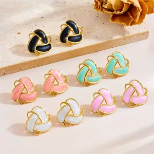 Retro Stainless Steel Geometric Triangle Stud Earrings French Enamel Marble Texture Gold Plated Spiral Earrings For Women