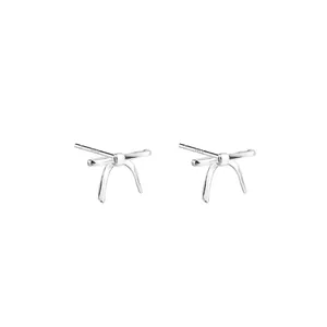 Minimalist silver bow knot stud earrings in S925 sterling silver for women