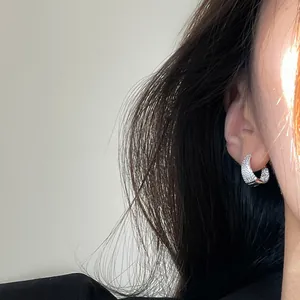Shiny Zirconia C-Shaped Hoop Earrings With 925 Sterling Silver Earring Post Gold Silver Plated Geometric Ear Buckle For Women Jewelry