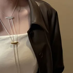 Minimalist Matte Metal Pull-Out Long Necklace For Women Elegant Adjustable Snake Chain Organic Drop Pendant Jewelry