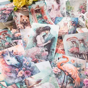 Verstreute Blumenaufkleber und Scrapbooking-Karten mit Aquarell-Illustrationen für Journale