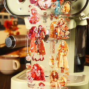 Ruban décoratif PET thème café avec filles à la mode et effet de lumière nacrée