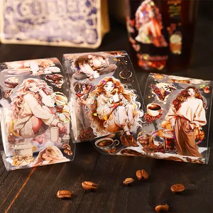Ruban PET décoratif avec thématique café et jeunes filles, effet brillant de coquillage