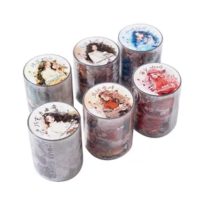 Lot de 6 rubans PET décoratifs avec illustrations de filles café anime et effets de lumière