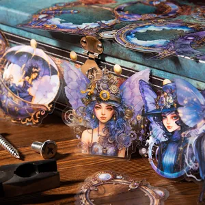 Steampunk gear and butterfly wings girl stickers for DIY scrapbooking decoration