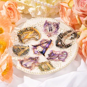 Baroque style PET alphabet stickers with vintage floral patterns for scrapbooking