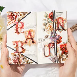 Vintage baroque PET stickers set with artistic letters and floral designs for journaling