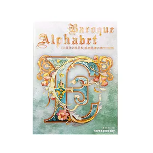 Vintage Baroque alphabet PET stickers with floral gold leaf design for journaling