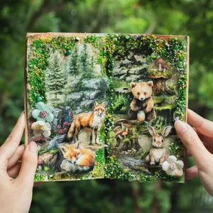 3D forest animal sticker book featuring fox and bear in realistic DIY papercraft scene