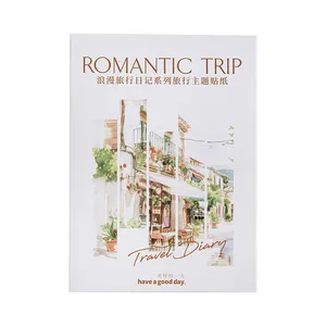 Romantic Trip travel themed stickers featuring European town watercolor illustrations