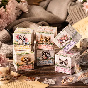 Cat and Dog Little Corner decorative PET tapes with cute pet illustrations and floral design