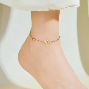 Stainless Steel Heartbeat ECG Heart Anklet For Women Gold Plated Adjustable Foot Chain Sexy Minimalist Ankle Bracelet Jewelry