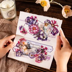 Vintage PET floral stickers featuring watercolor roses and elegant female portraits for journaling