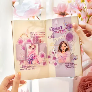 Aesthetic vintage girl PET stickers and floral stationery kit for DIY journaling scrapbooking