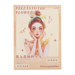 Vintage PET stickers featuring girls and floral illustrations in 30-piece pack for journaling