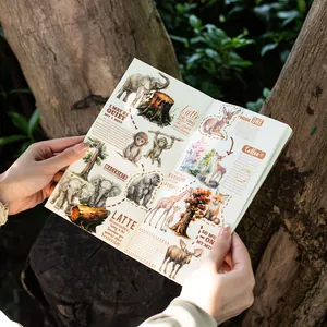 Retro forest wildlife stickers featuring elephants and giraffes for DIY scrapbooking decor