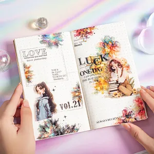 Watercolor PET tape for scrapbooking with female illustrations and inspirational phrases