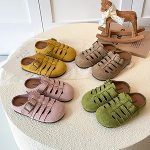 Girls Princess Hollow Out Mules Slippers Summer Kids Breathable PU Leather Sandals With Metal Buckle Casual Outdoor Shoes