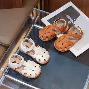 Sandales Lapin Mignon pour Petites Filles en Cuir PU Semelle Souple Antidérapante Chaussures de Plage Été Enfants Décontractées