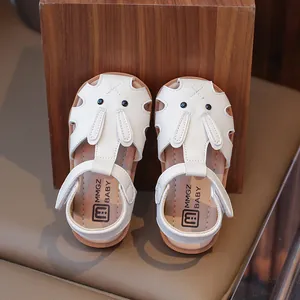 Sandales blanches pour filles avec motif lapin mignon et semelles en caoutchouc souple