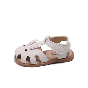 Sandales pour filles beige avec motif lapin, découpes et scratch pour l'été