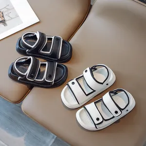 Sandales de Sport Décontractées pour Enfants Semelle Souple Chaussures de Plage d'été Garçons Filles Passepoil Contrasté Velcro Baskets en Cuir PU