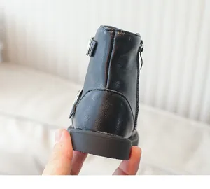 Détails de bottines pour filles en cuir PU avec fermeture éclair et semelle en caoutchouc