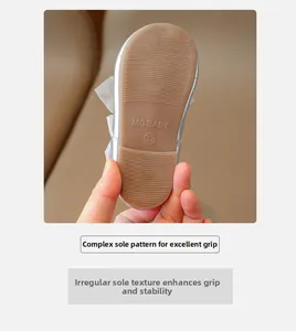 Detailed view of non-slip rubber sole with texture and size marking for toddler shoes