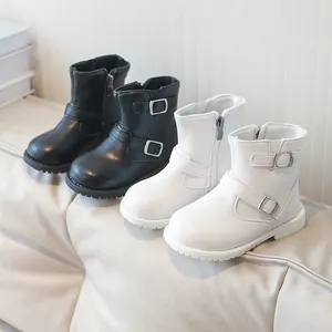 Bottines Martin Princesse pour Filles en Cuir PU avec Fermeture Éclair Latérale Bottines Antidérapantes pour Enfants Automne Hiver