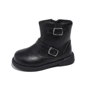 Bottines noires de princesse pour filles avec doubles boucles et fermeture éclair latérale