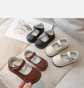 Détails des chaussures Mary Jane pour filles en cuir souple noir, beige et marron
