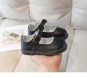 Détails de chaussures Mary Jane noires mates pour filles avec boucle vintage et surpiqûres
